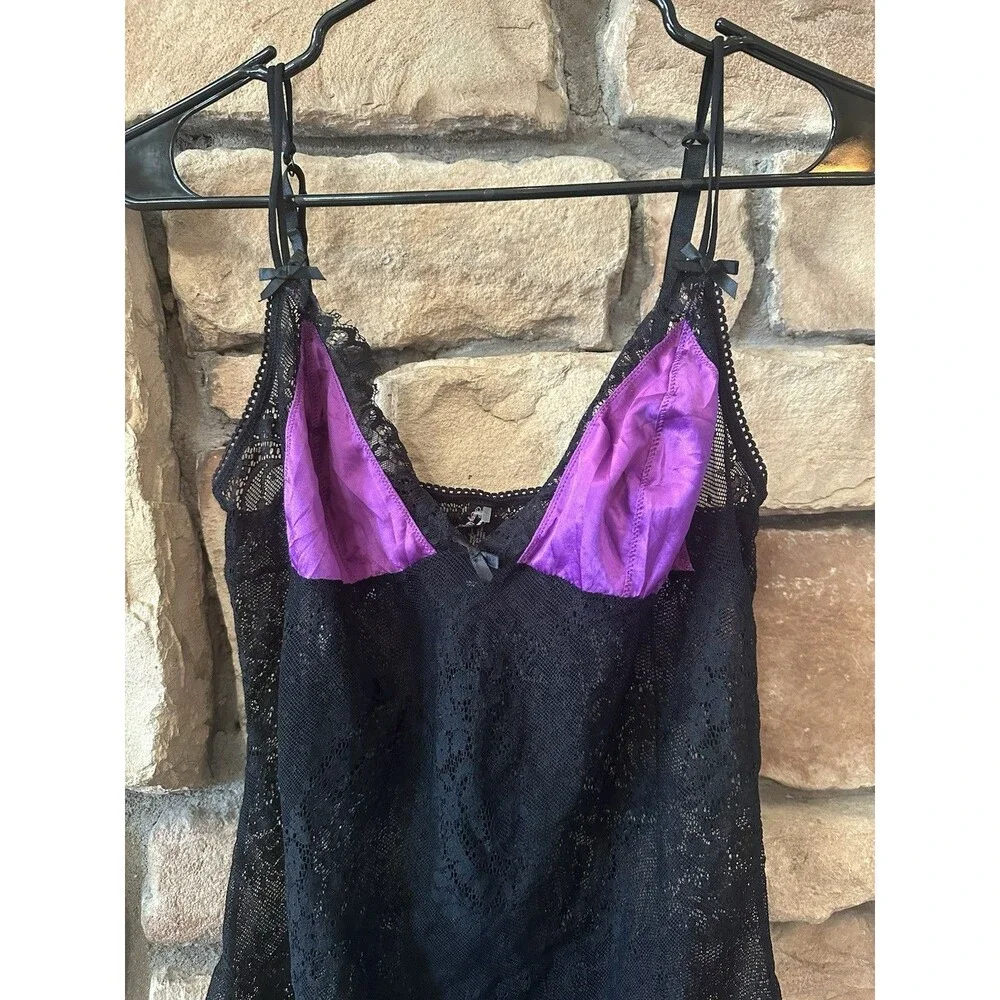 2006 Victoria's Secret Sexy Little Things Lace Sz L Purple Black Slip Dress Y2K